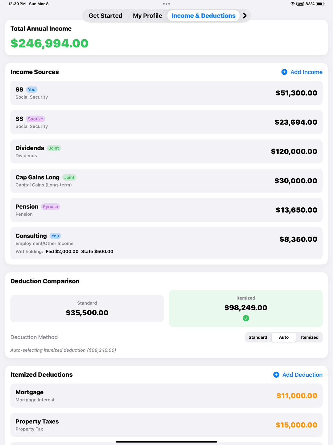 Income & Deductions screenshot