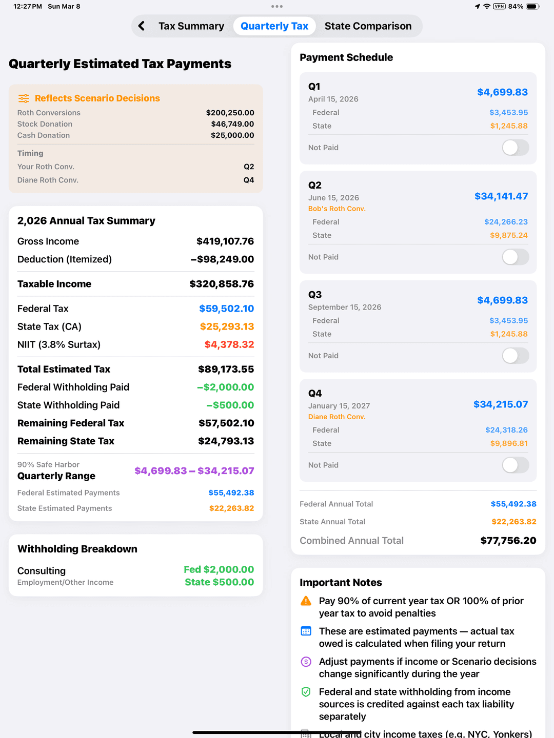 Quarterly Tax Planning screenshot