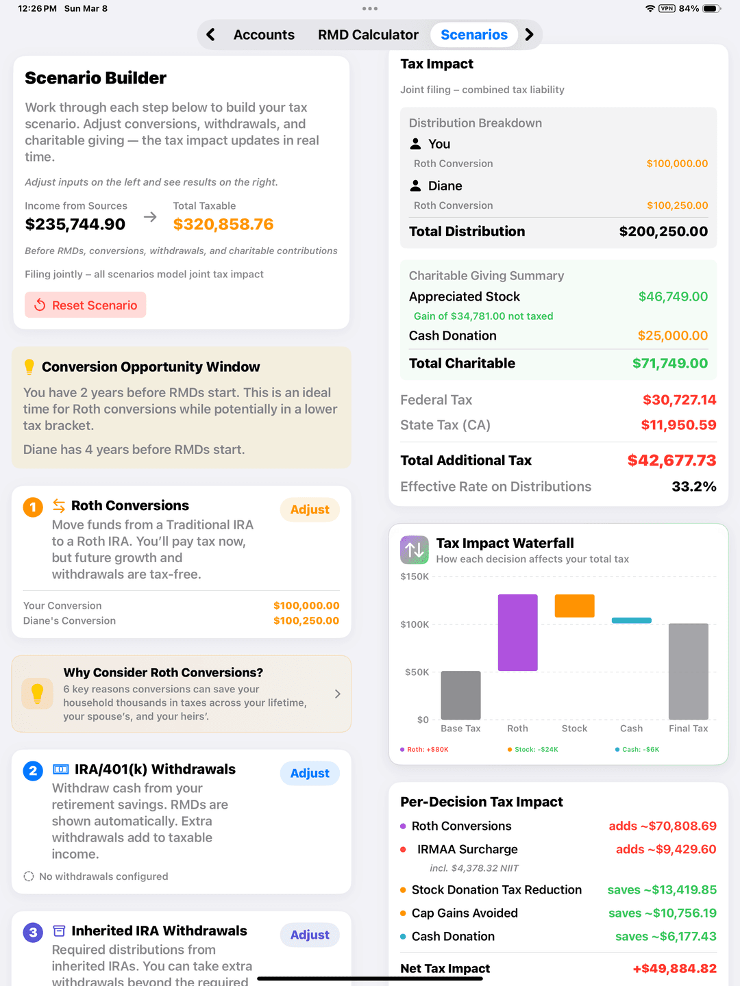 Tax Scenario Modeling screenshot